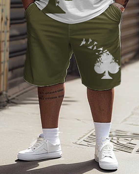 Men's Plus Size Street Casual Bird Print T-Shirt Shorts Suit