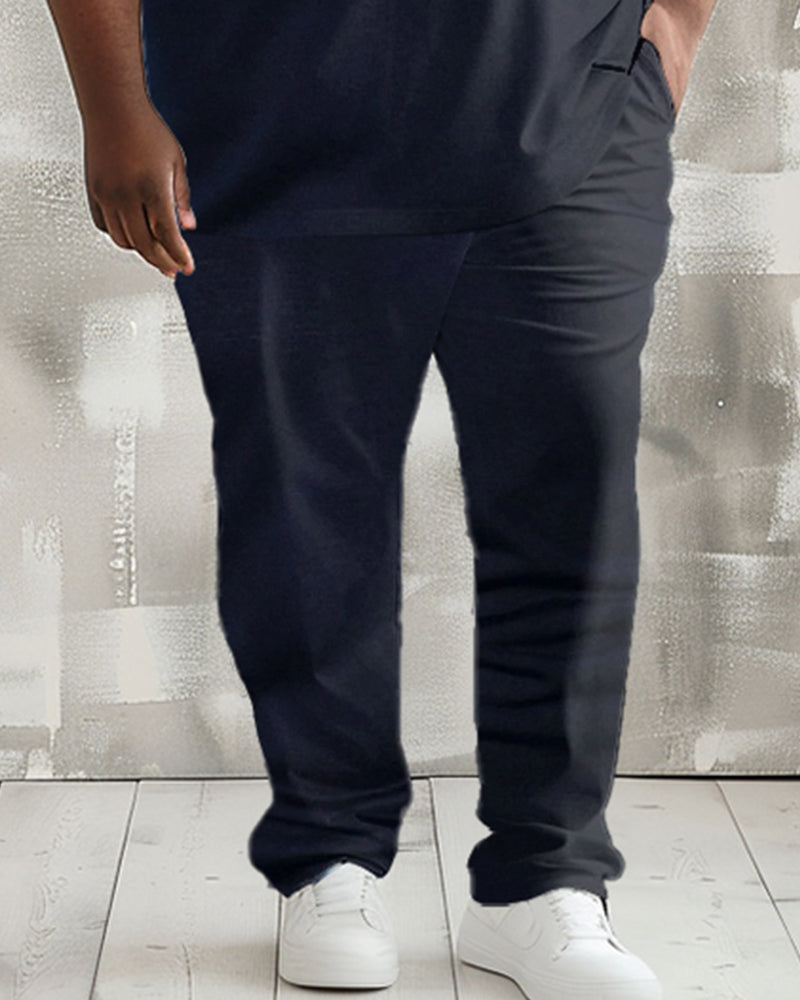 Men's Plus Size Light Business Pinstripe Patchwork Polo Shirt Trousers Suit
