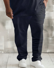 Men's Plus Size Light Business Pinstripe Patchwork Polo Shirt Trousers Suit