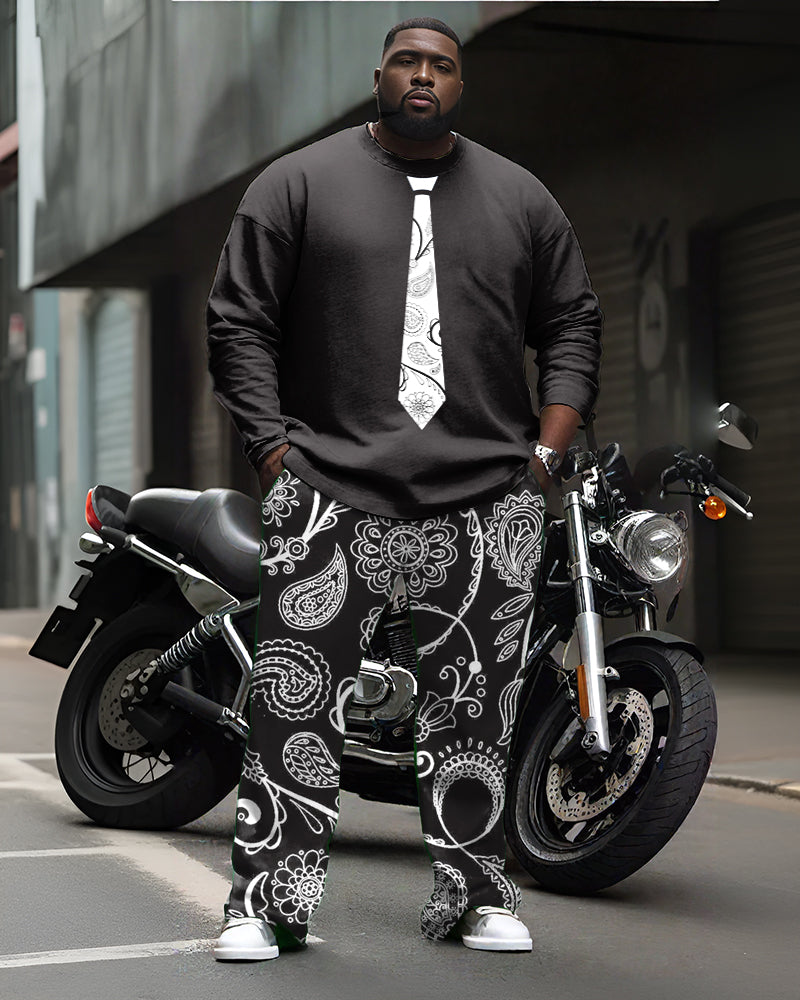 Men's Plus Size Paleys Flower Fun Suit Tie Design Print Long Sleeve T-Shirt Trousers Suit