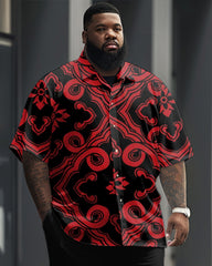 Men's Plus Size Business Retro Pattern Printing Short Sleeve Shirt Trousers Suit