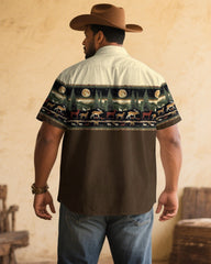 Men's Plus Size Khaki & Apricot Western Denim Cotton Blend Short Sleeve Shirt
