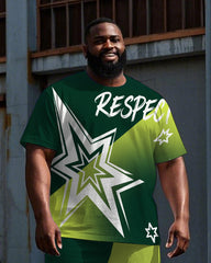 Big Men's Outdoor RESPECT Start Printed Street Fashion Short Sleeve T-Shirt Shorts Set