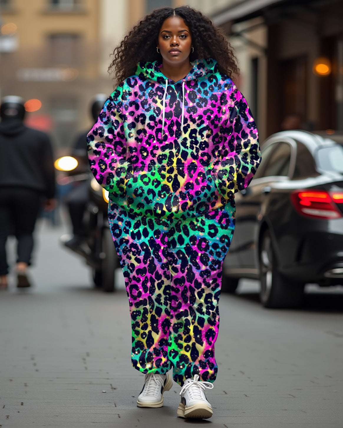 Women's Plus Size Sexy Multicolor Leopard Print Hoodie Set (Pack of Two)