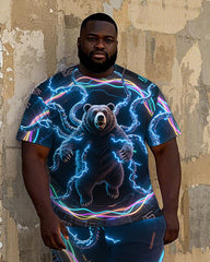 Men's Big & Tall Casual Electric Bear Printed 2-Piece Short Sleeve T-Shirt Shorts Set