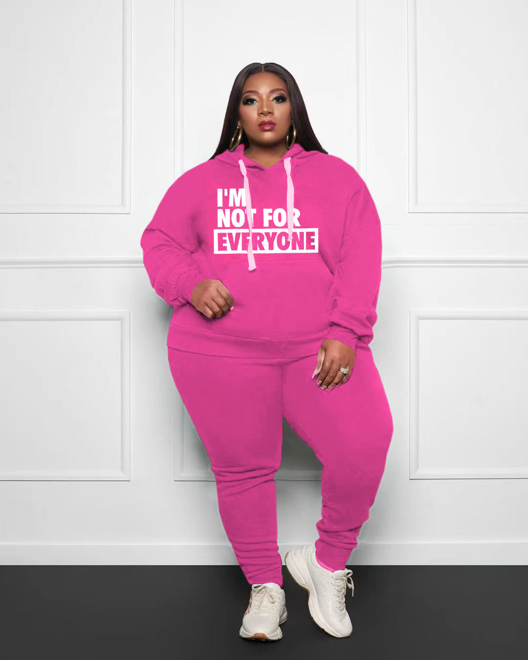 Women's Big & Tall Rose Red 2 Piece Tracksuit LetteringHoodie and Pants Set