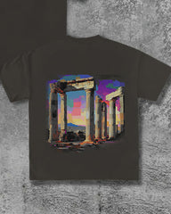 Men's Plus Size Street Fashion Fault Neon Ancient Greek Column Glitch & Glow Letter Printed Round Neck Short Sleeve T-Shirt