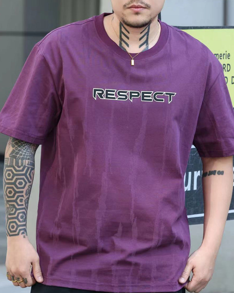 4XL-8XL Big & Tall Men's Daily Leisure Vertical Respect Letter Cotton Crewneck Short-sleeved T-shirt