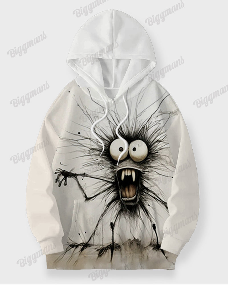Men's Daily Casual Gothic Black Fur Ball Monster Print Plus Size Hoodie Suit