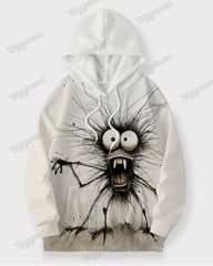 Men's Daily Casual Gothic Black Fur Ball Monster Print Plus Size Hoodie Suit