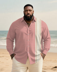 Big & Tall Men's Daily Pink Striped Geometric Print Long Sleeve Bamboo Hemp Texture Shirt