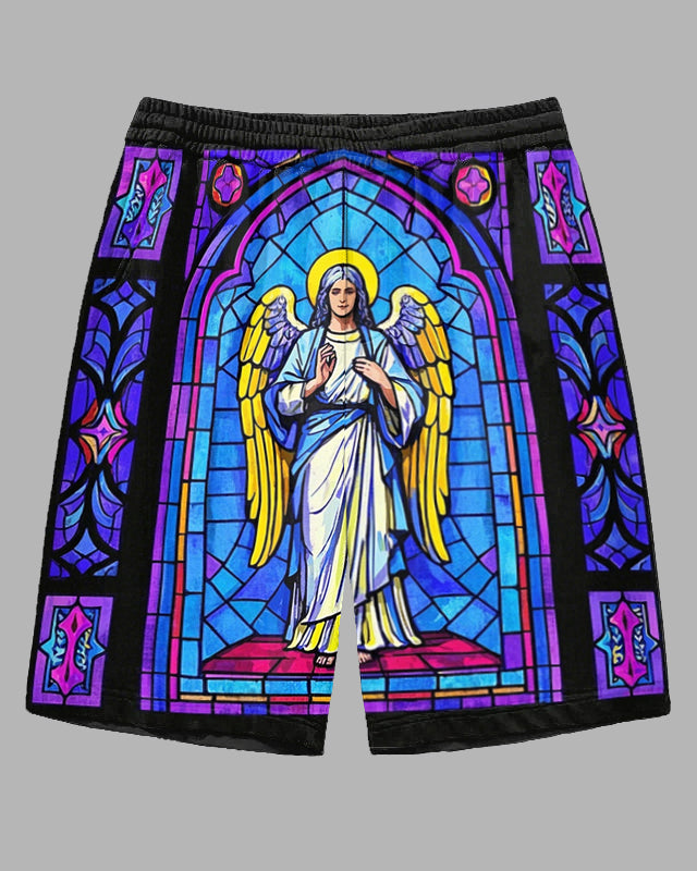 Men's Big Size Retro Savior Mural Printed Outdoor Casual Shorts