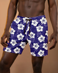 Big & Tall Men's Daily Leisure Hawaii. Purple Floral Print Casual Shorts