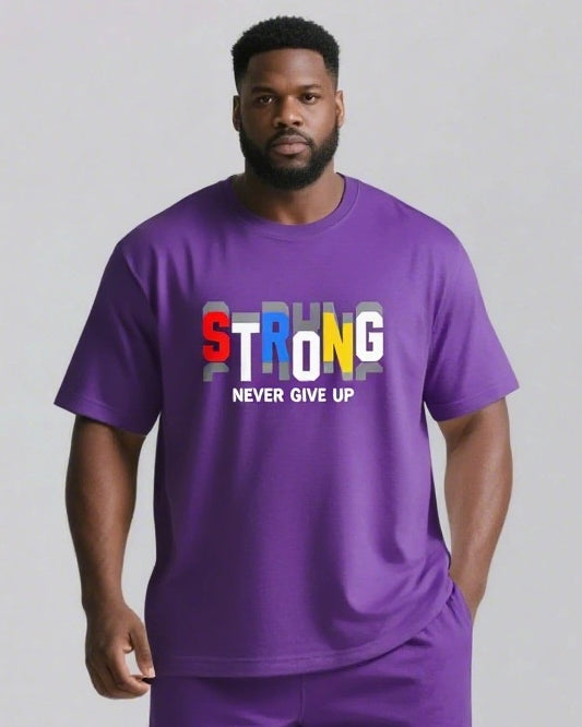 Strong Hearts Never Give Up Men's Big and Tall Colorful Lettering Short Sleeve T-shirt 2-Piece Set