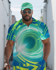 Big Men's Abstract Black Hole Scientific Theme Casual Short-Sleeve Polo Shirt & Shorts Set