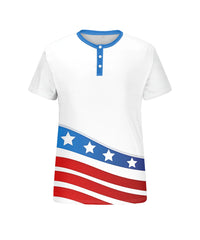 Men's Plus Size Independence Day Flag Print Henley Collar Button Short Sleeve Tee