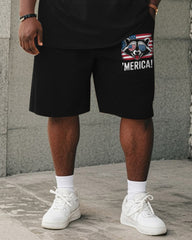 Big & Tall Men's Independence Day Raccoon With Sunglasses Letter Print Round Neck Short Sleeve T-Shirt Shorts Suit