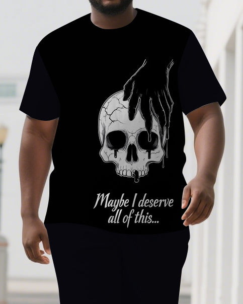 From Deserve to Deserve More Men's Big & Tall Skull Cartoon Short Sleeve T-shirt 2-Piece Set