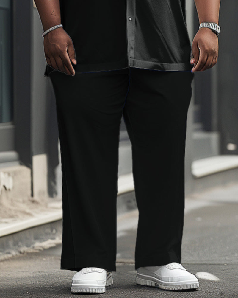 Big Men Versatile Solid Color Black Short Sleeve Shirt Trousers Set