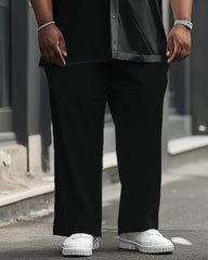 Big Men Versatile Solid Color Black Short Sleeve Shirt Trousers Set