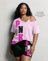 Women's Plus Size Daily Casual PINK Letter Print Short Sleeve Shorts Suit
