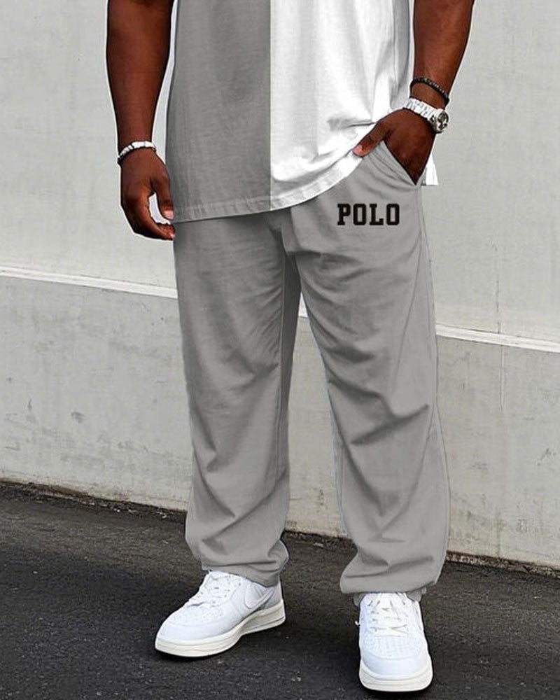 Men's Big & Tall Grey & White Casual Print Short Sleeve T-Shirt Trousers Set
