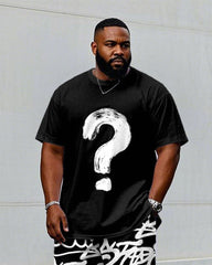 Men's Plus Size Street Fashion Question Mark Graffiti Style Short Sleeve T-Shirt Trousers Suit