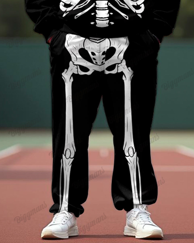 Front And Back Human Skull Print Big Men's Sweatshirt Two-Piece Set
