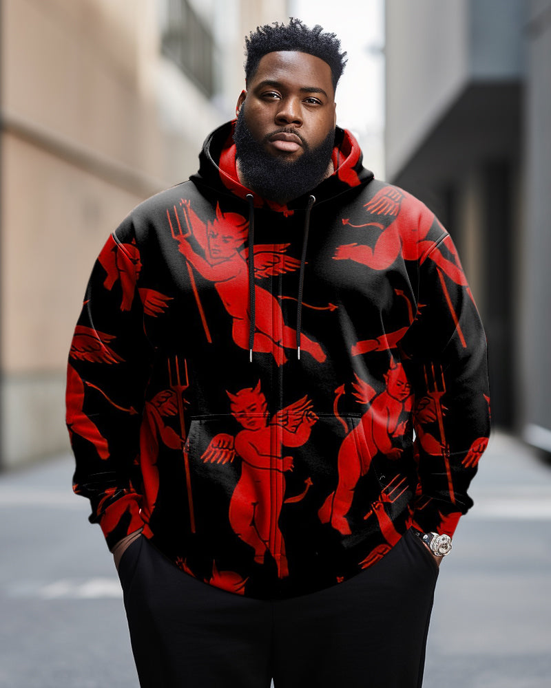 Men's Plus Size Casual Streetman Angel Zip Up Hoodie
