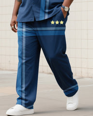 Big Boy Must Have 2025 Fashion High Sense Prussian Blue Line Stars Short Sleeve Shirt Trousers Suit