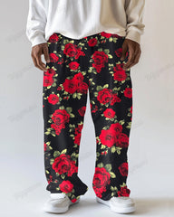 Floral Continuous Print Men's Loose Plus Size Straight Long Sweat Pants