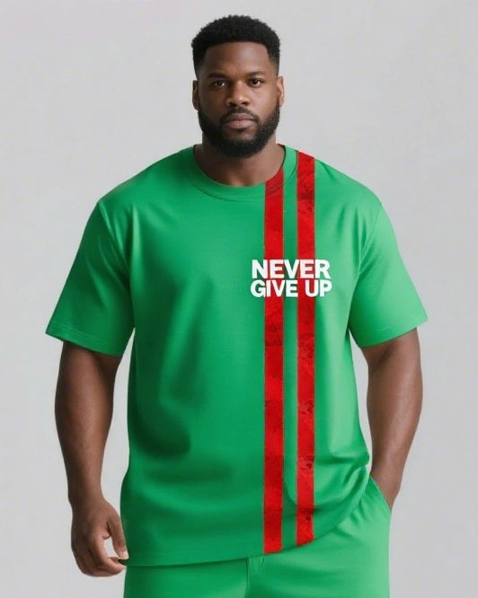 Real Strength Is Never Giving Up Men's Big and Tall Lettering Stripes Short Sleeve T-shirt 2-Piece Set