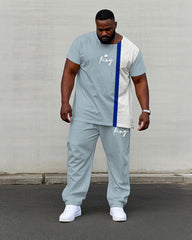 Men's Plus Size Green Card & White-Blue & White-Red-Pink Colorblock King Printed Short Sleeve T-Shirt Pants Suit