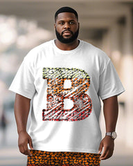 Men's Plus Size Orange Geometric B Letter Print Short Sleeve T-Shirt Shorts Suit