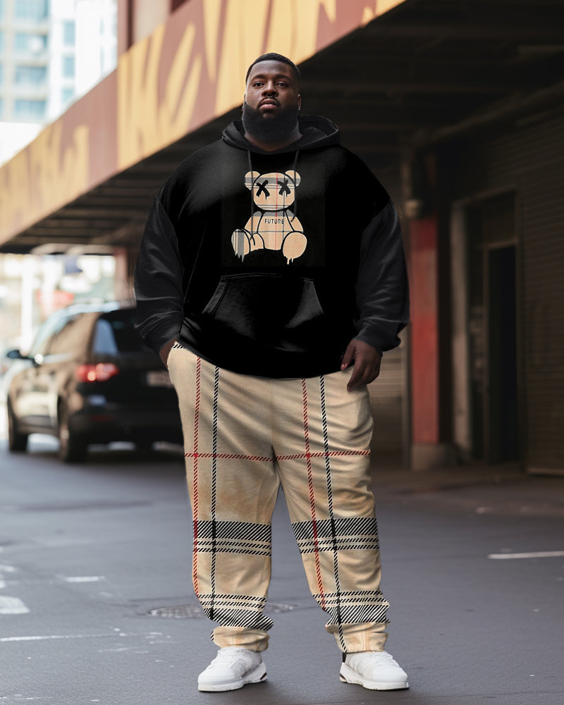 Big & Tall Men's Striped Plaid Brown Bear Hoodie Set of Two