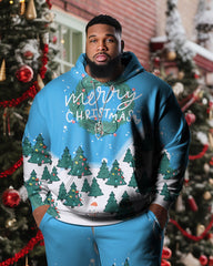 Men's Plus Size Christmas Tree Snow Hoodie Two Piece Set