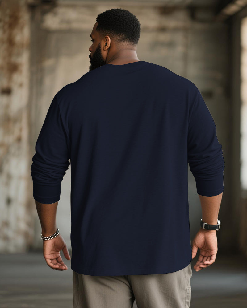 Big & Tall Men's Blue Skull Line Print Long Sleeve Tee