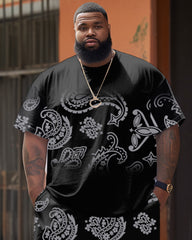 Advanced Color Cashew Flower Pattern T-Shirt Shorts Set Men's Plus Size