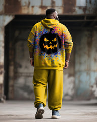 Big & Tall Men's Street Fashion Halloween Pumpkin Graffiti Print Hoodie Suit