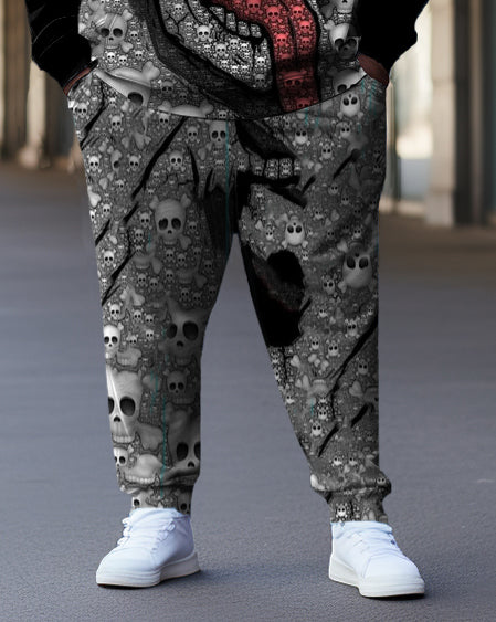 Men's Large Size Color Block Skull Graffiti Hoodie Set of Two