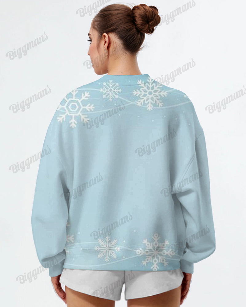 Women's Plus Size Retro Snowman Snowflake Print Long Sleeve Sweatshirt