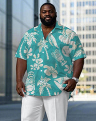 Hawaiian Player Coconut Pattern Short Sleeve Shirt Trousers Suit Men's Plus Size