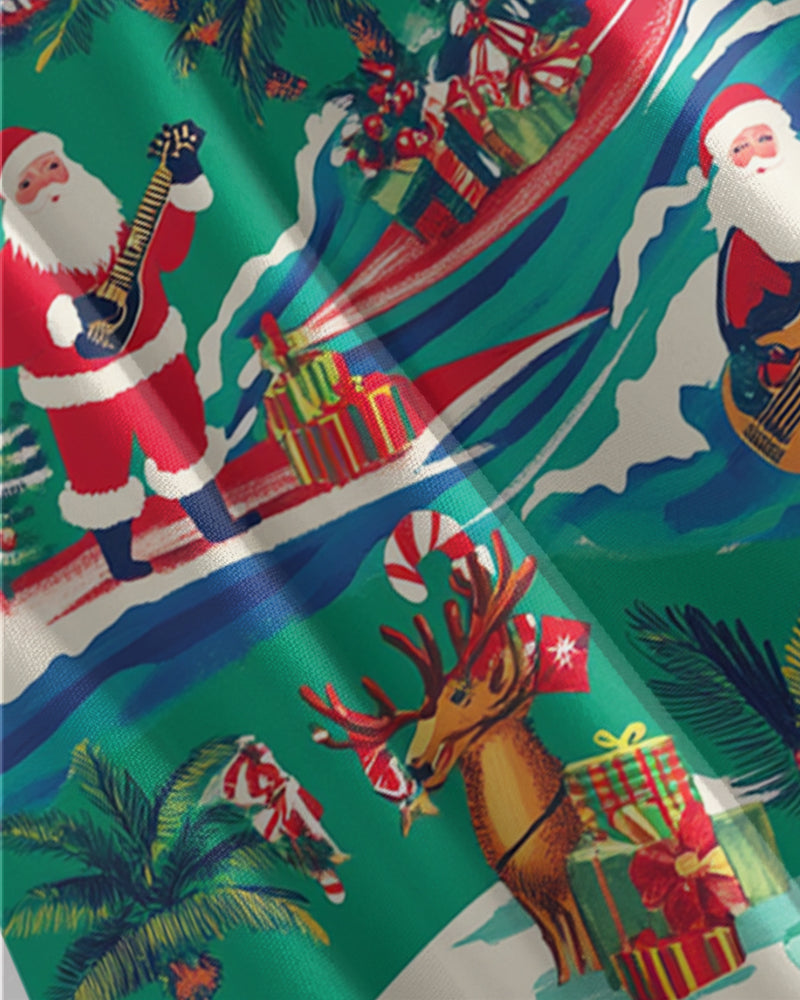Holiday Santa Long Sleeve Lapel Shirt Men Plus Size