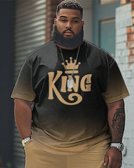 Men's Plus Size Gradient Letter Pattern Print T-shirt Shorts Suit
