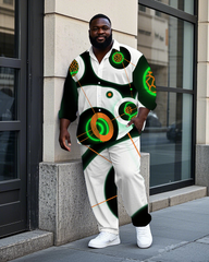 Big Men's Casual Abstract 3D Circle Printed Street Fashion Long Sleeve Shirt Pants Set