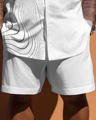 Men's Large Size Simple Line Short Sleeve Shirt Shorts Set