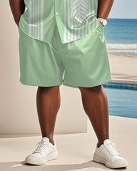 Big & Tall Men's Hawaiian Vacation Green Striped Coconut Print Shirt Shorts Suit