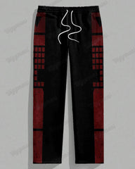 Big Guy’s Black And Red Poker Color Block Printed T-shirt Trousers Set