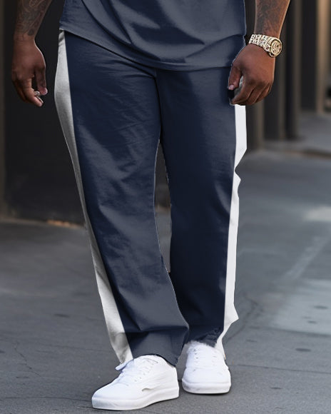 Men's Plus Size Football Color-Blocked Casual Street Short-Sleeved Trousers Casual Two-Piece Set