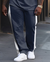 Men's Plus Size Football Color-Blocked Casual Street Short-Sleeved Trousers Casual Two-Piece Set